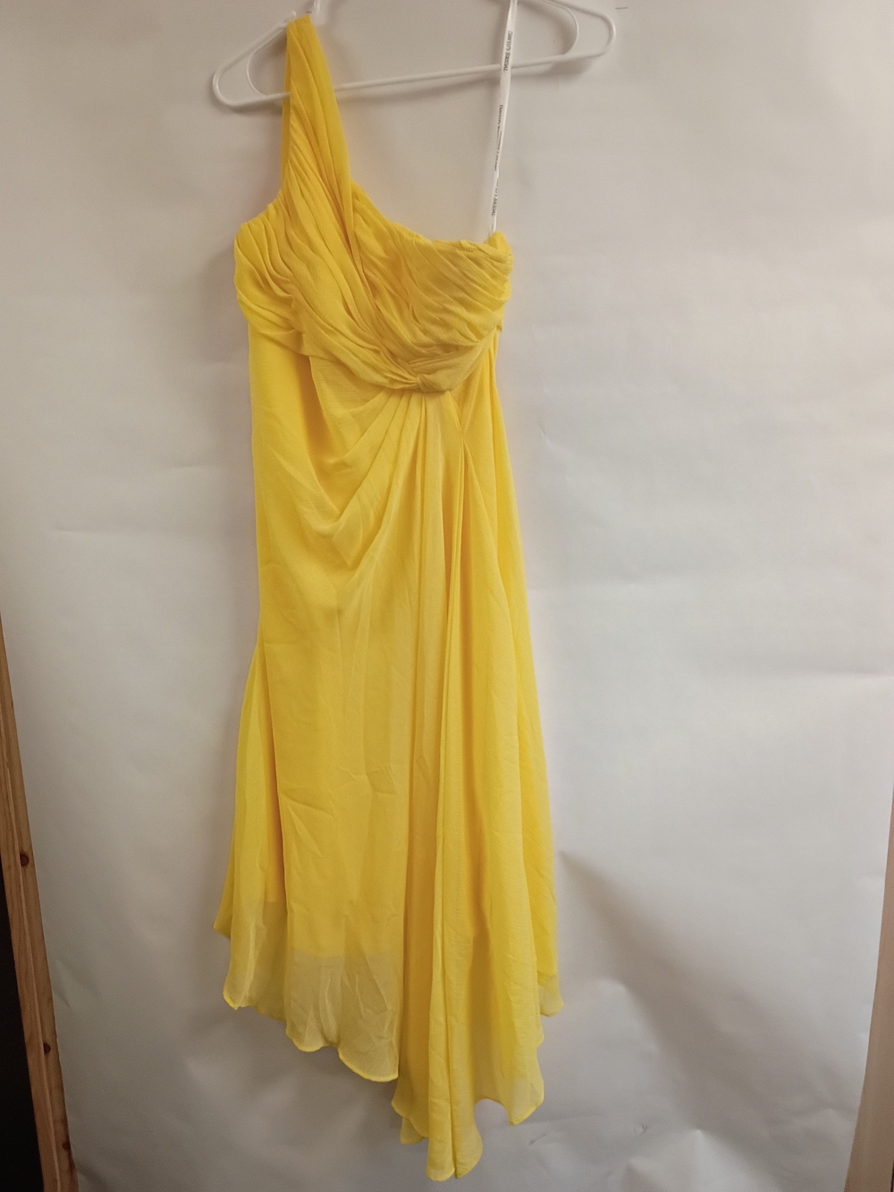 David's Bridal Lemon Yellow One-Shoulder Chiffon Gown